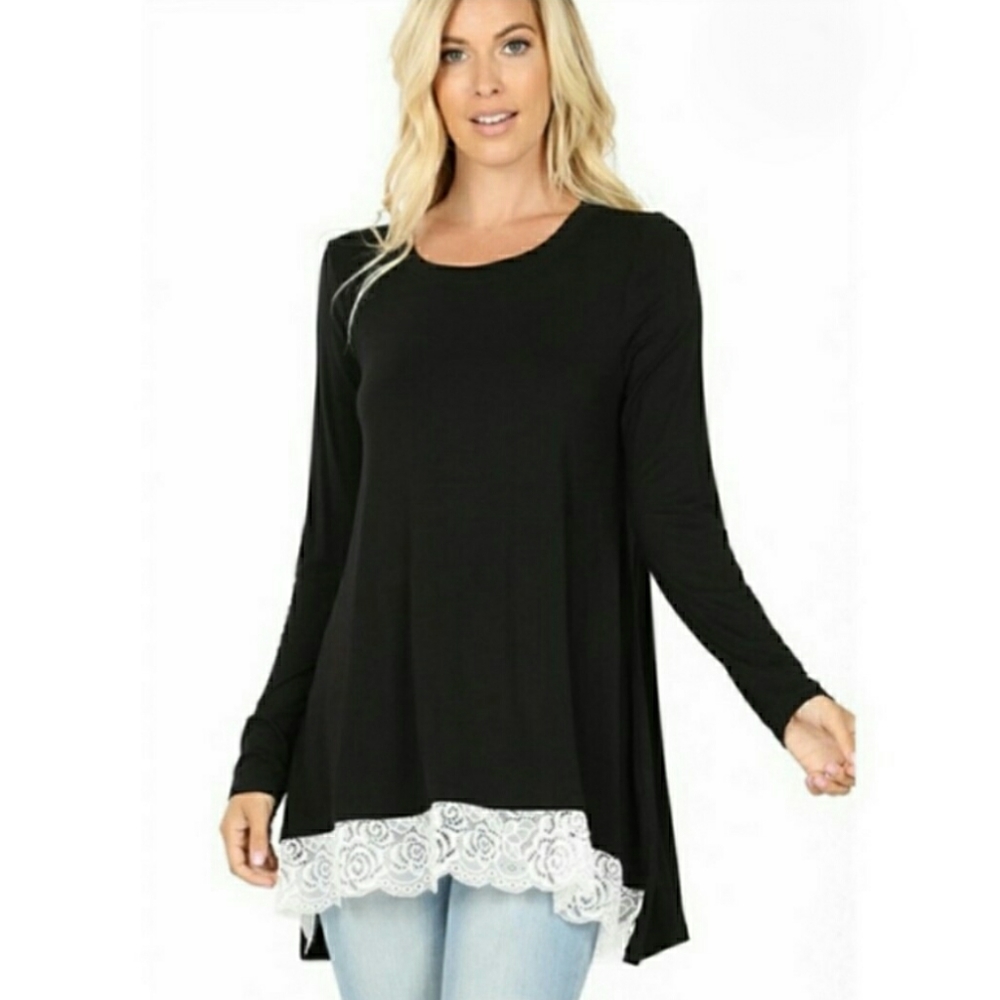 Front Lace Hem Black High low Top